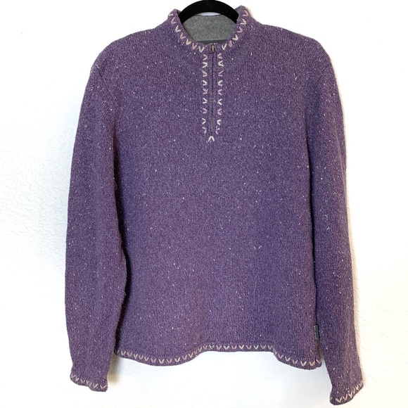 Woolrich Sweaters - Woolrich Plum Purple Sweater Womens Large Embroidered Top Zip Wool Blend